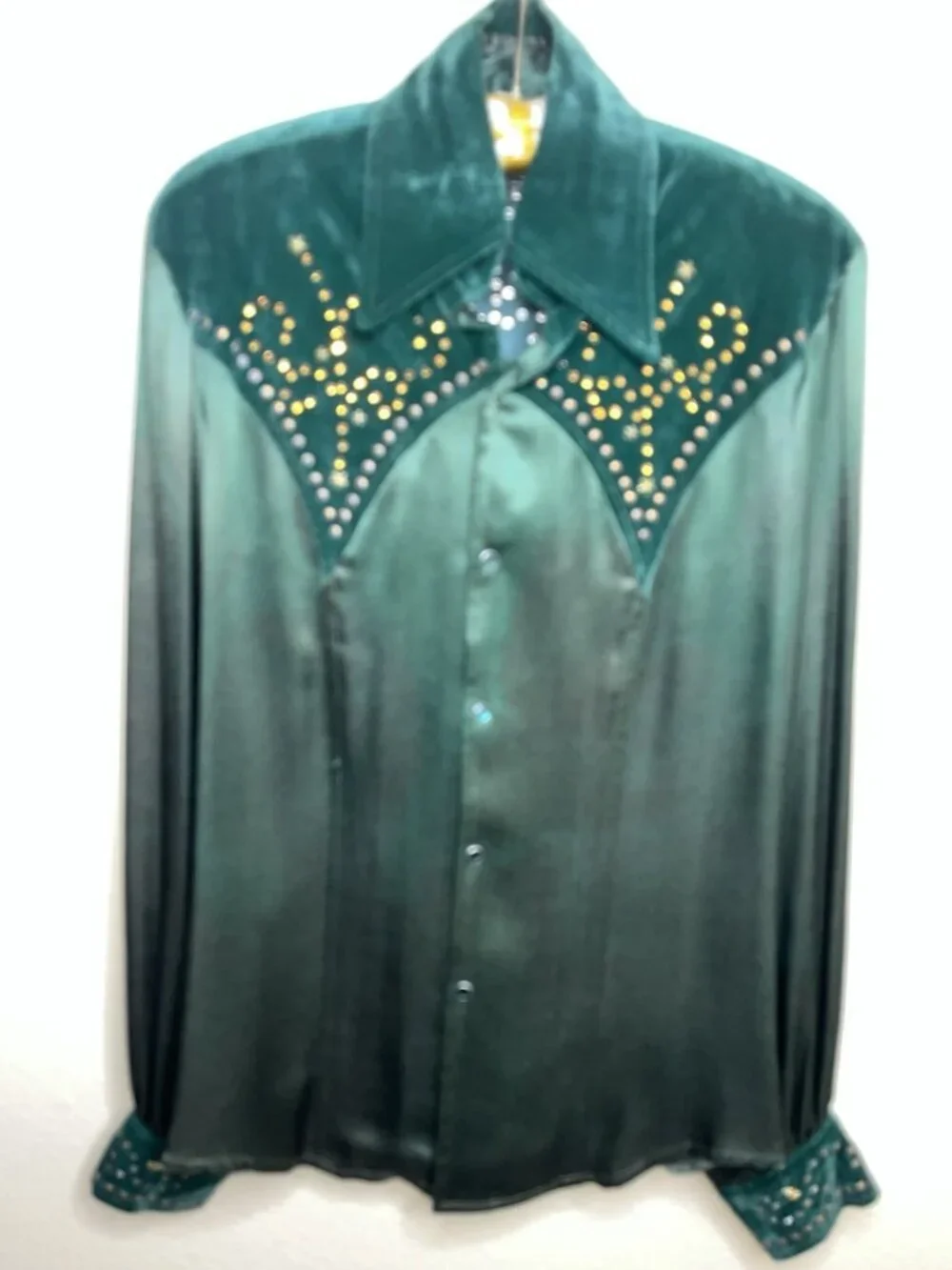 1970s Custom Western Pant Suit Satin Velvet Professional Singer Music Stage S